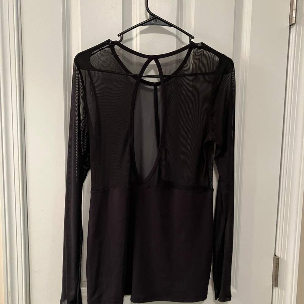 Fabletics Black Sheer Longsleeve Top with Keyhole Back
